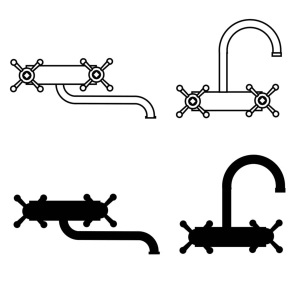 Vektor Symbol Für Schwarzes Und Weißes Wasser Moderner Wasserhahn Flachen — Stockvektor