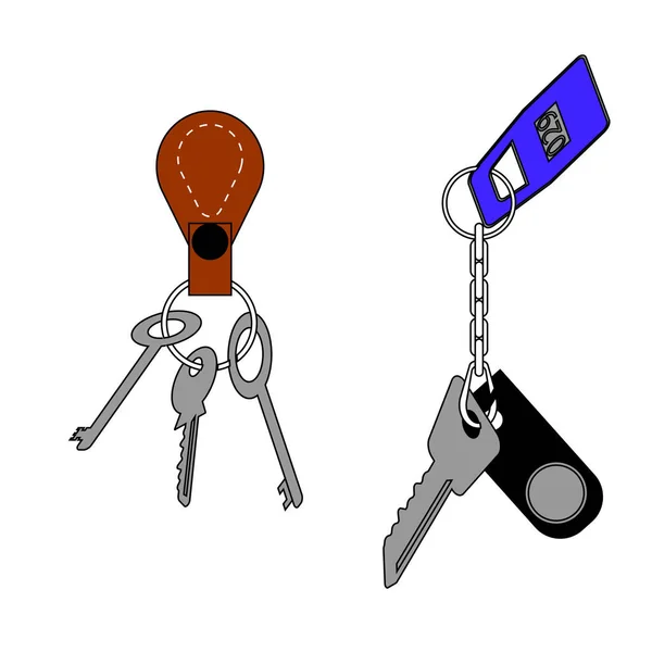 Einfaches Grafisches Gestaltungselement Eines Bündels Von Türschlüsseln Mit Schlüsselanhänger Und — Stockvektor