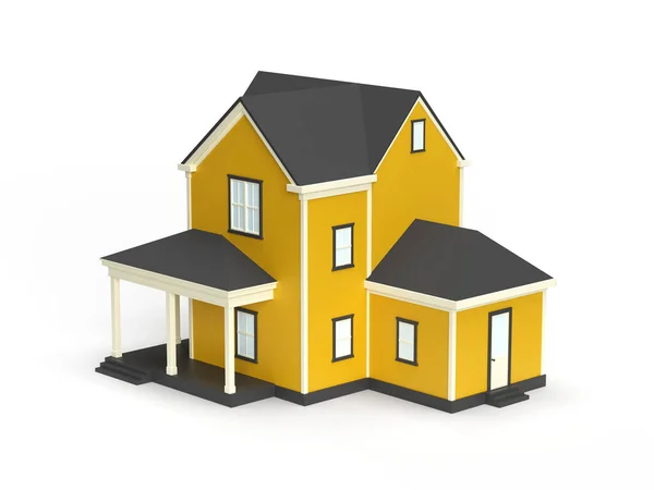 Rendern Großes Gelbes Haus Mit Fenstern Auf Weißem Hintergrund Mietwohnungen — Stockfoto