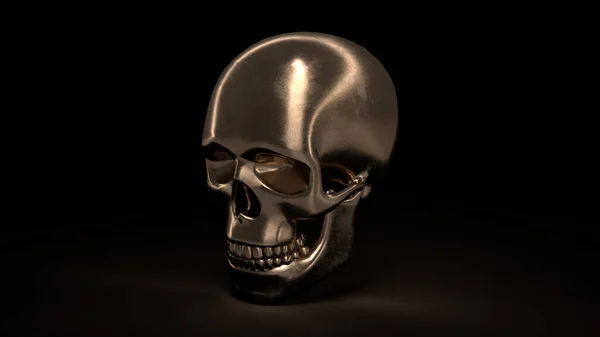 Render Skull Black Background Turned Danger Gold — Stock Photo, Image