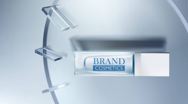 Soyut bir geçmişi olan kozmetik ürün ilanları. Kozmetik Vektörü gerçekçi paket reklamları şablonu 