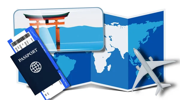 Bannière Touristique Avec Passeport Billets Smartphone Avion — Image vectorielle