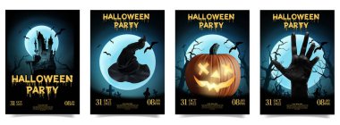 Mutlu Cadılar Bayramı parti posterleri. Vektör çizimi. Mesaj için yer. Broşür arkaplanı