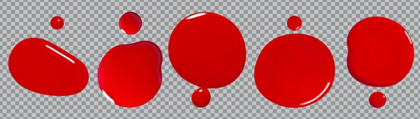 Rode Druppels Rode Bloeddruppels Schoonheid Cosmetica Achtergrond Geïsoleerd Transparante Achtergrond — Stockvector
