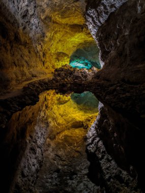 Yansı efektli volkanik tünel, Los Verdes, Lanzarote.