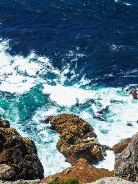 Wild Sea Waves Crashing Cliff White Foam Galicia Spain — Stock Photo, Image