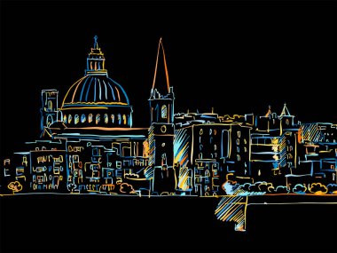 Renkli Valetta, Malta Siyaha Çizim