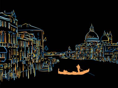 Renkli Skyline Panorama Siyaha Çizim