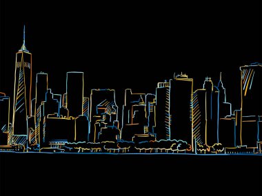 Renkli New York Şehri Skyline Siyah üzerine çizim yapıyor