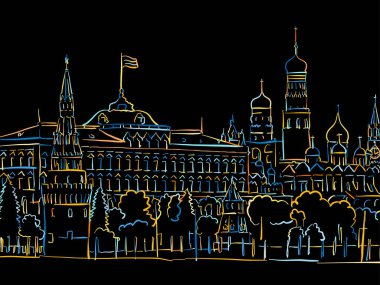 Renkli Kremlin, Moskova, Panoramik Siyaha Çizim