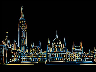 Renkli Budapeşte Macaristan Siyaha Çizim