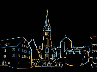 Siyah üzerine renkli Vaduz Çizimi