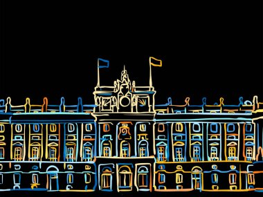 Renkli Madrid Panoraması Siyaha Çizim