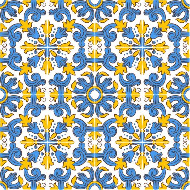 Çiçekli el çizimi Portekizli azulejolar. Ağ arkaplanı, baskı, yastık, yüzey dokusu, duvar kağıdı için özet gri arkaplan.