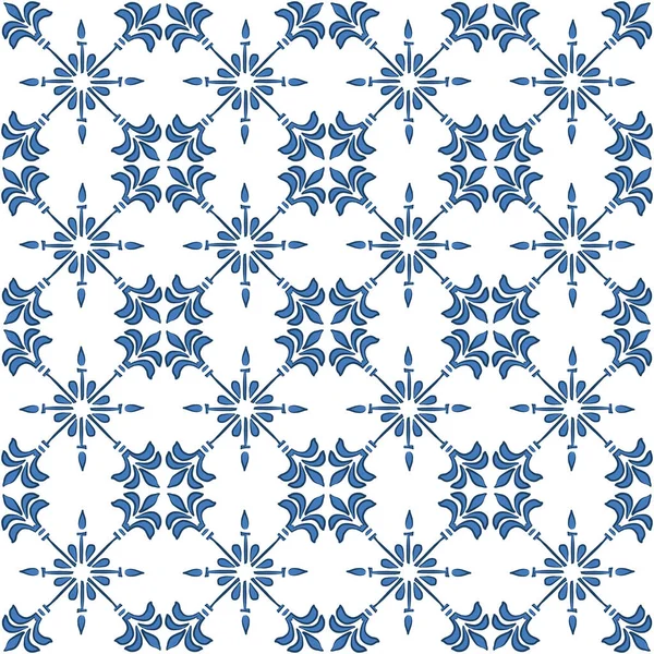 Patrón Azul Azulejos Lisboa Adorno Tradicional Mediterráneo Cerámica Italiana Mayólica — Vector de stock