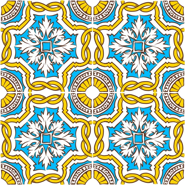 Coloré Azulejos Portugais Dessinés Main Motifs Vectoriels Sans Couture Bleu — Image vectorielle