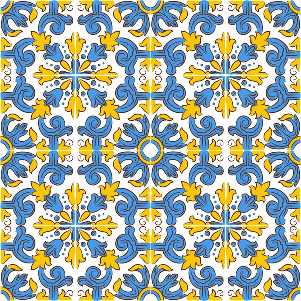 Azulejos Portugais Dessinés Main Florale Motifs Vectoriels Sans Couture Fond — Image vectorielle