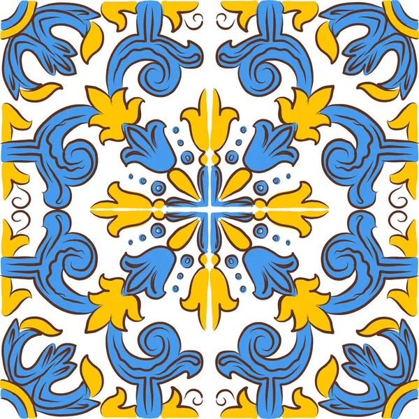 Azulejos Portugueses Dibujados Mano Florales Patrones Sin Costura Vectorial Fondo — Vector de stock