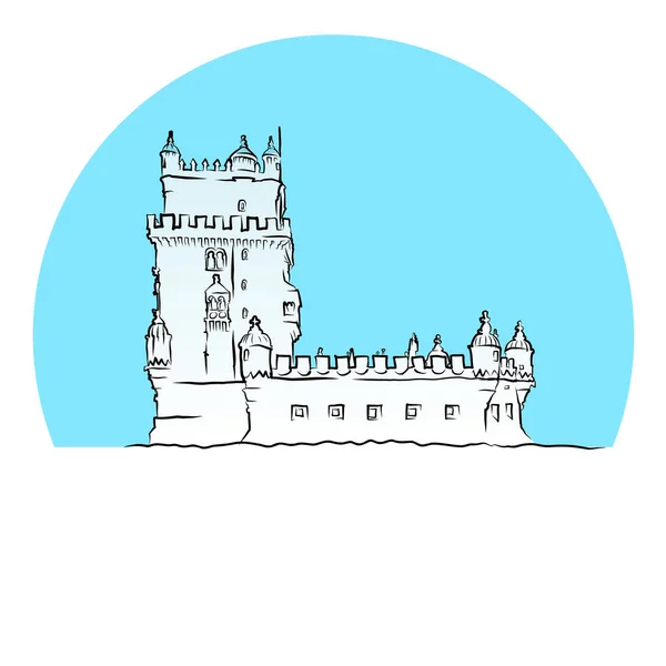 Башта Белем Блакитним Небом Belem Tower Подорож Португалії Векторний Плоский — стоковий вектор