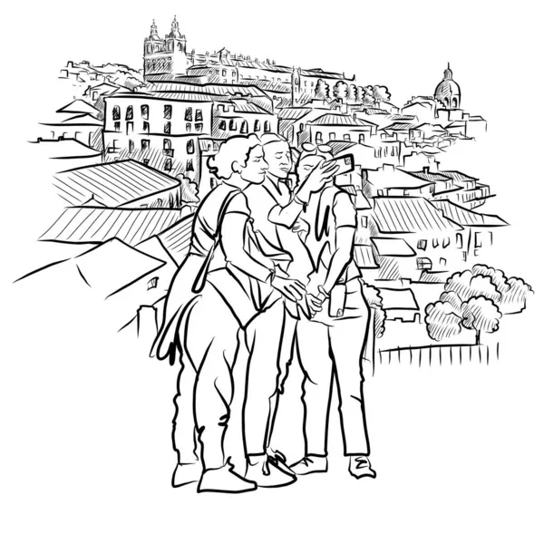 Туристи Лісабонського Малюнку Намальовані Вручну Векторні Ескізи Лісбоа Португалія — стоковий вектор