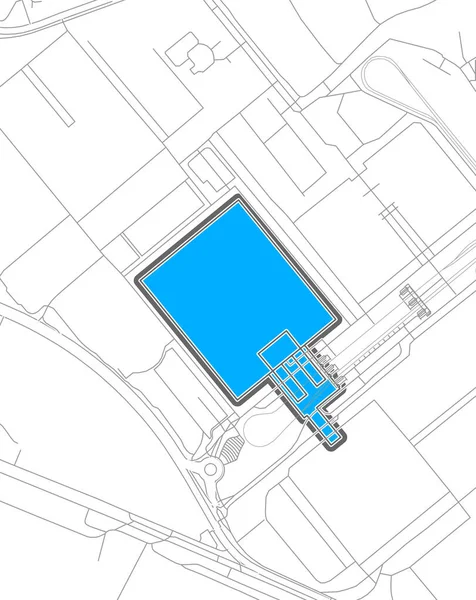 杜塞尔多夫 足球场 线路图 邦德里加统计图绘制了白色区域和主要道路及岔道线 — 图库矢量图片