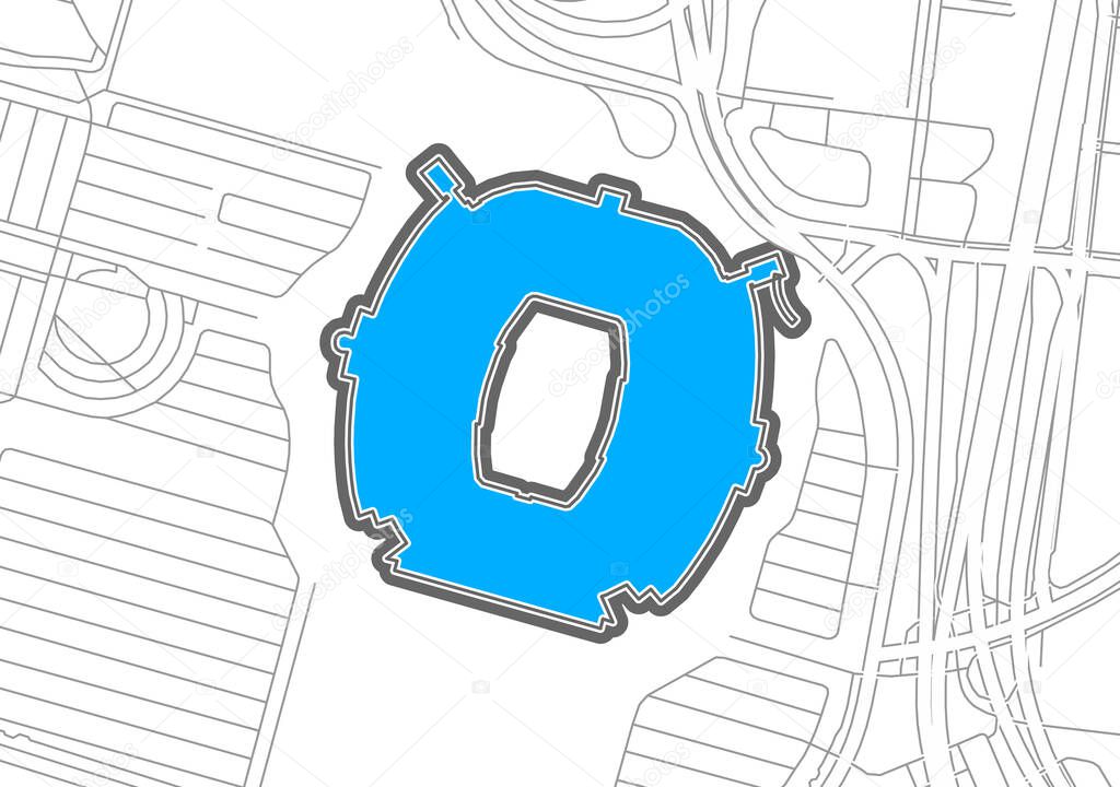 Jacksonville, American Football NHL Stadium, outline vector map. The football statium map was drawn with white areas and lines for main roads, side roads.