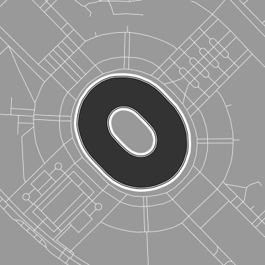 Moskova, Beyzbol MLB Stadyumu, ana hat vektör haritası. Beyzbol stadyum haritası beyaz alanlar ve ana yollar ve yan yollar için çizgiler çizilmişti..