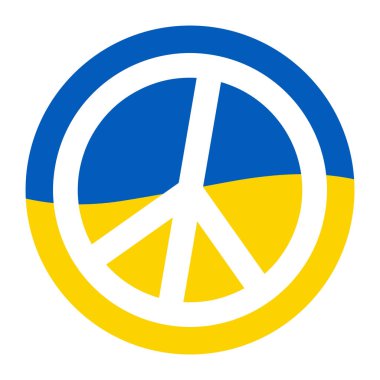 Ukrayna bayrağı barış simgesi ile çember içinde. Ukrayna 'yı kurtar. Vektör Ukrayna sembolü, simge, düğme.