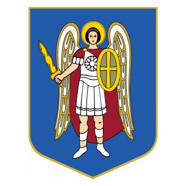 Kyiv ikonunun kolları kalkanda. Mavi kalkan beyaza ayrıldı. Geleneksel simge