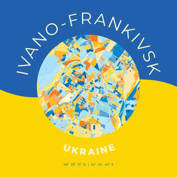 Ivano Frankivsk Ucrania Plantilla Impresión Mapa Patriótico — Archivo Imágenes Vectoriales