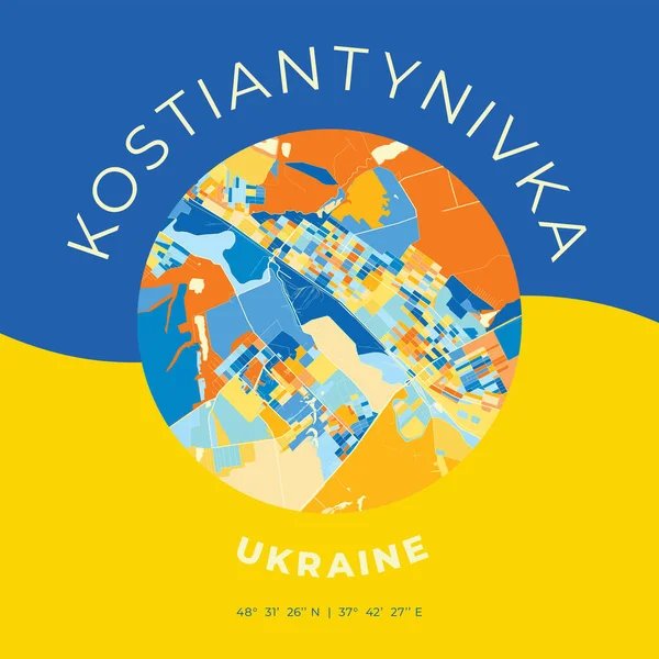Kostiantynivka Ukraine Patriotic Map Print Template — Stock Vector