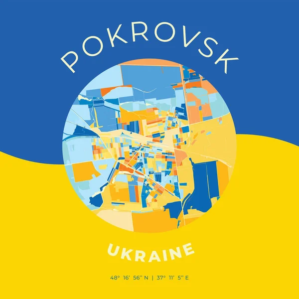 Покровськ Україна Патріотична Карта Друкують Шаблон — стоковий вектор