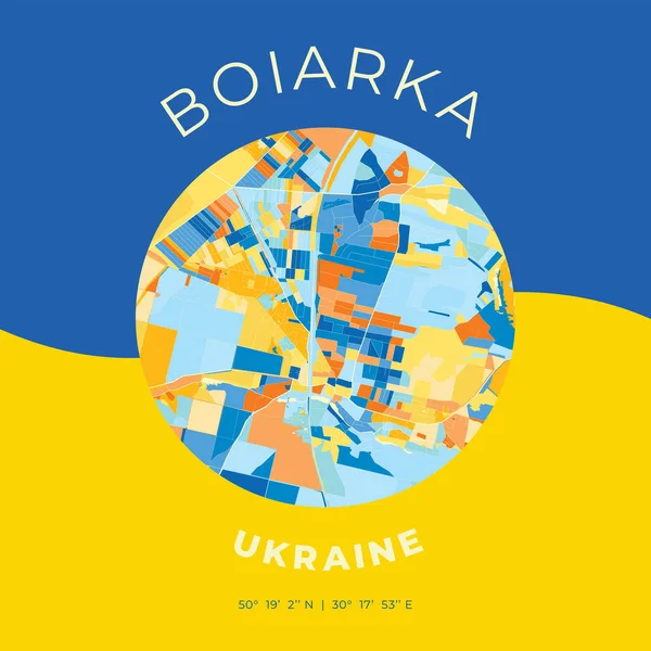 Boiarka Ucrania Plantilla Impresión Mapa Patriótico — Archivo Imágenes Vectoriales