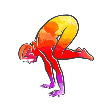 Backasana Yoga Renkli Logosu. Elle yapılan vektör illüstrasyonu. Web sitesi pazarlama ve baskılar için mükemmel.