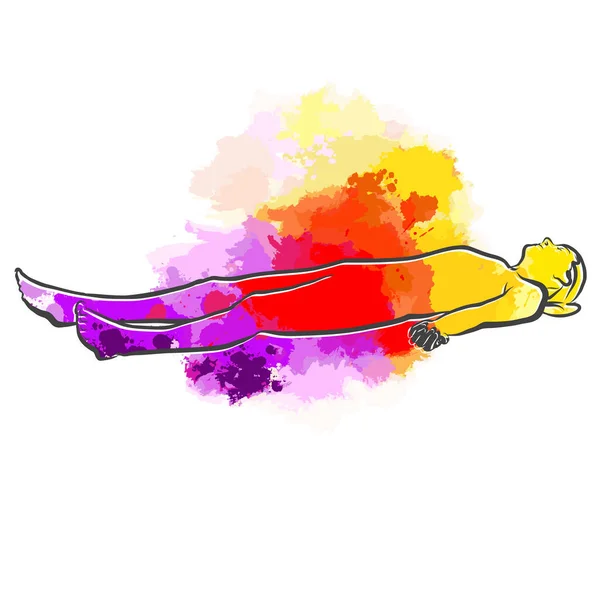 Colorato Savasana Cadavere Yoga Pose Arte Vettoriale Disegnata Mano Layout — Vettoriale Stock