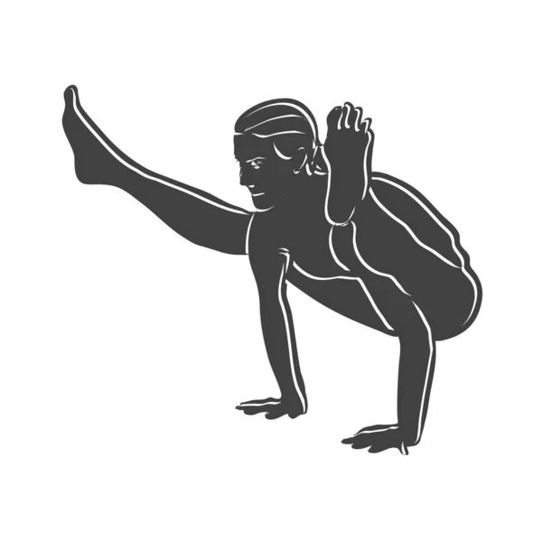 Black Tittibhasana Yoga Pose Outline Icon Ilustración Vectorial Hecha Mano — Vector de stock