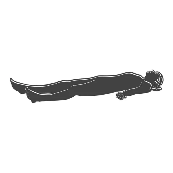 Svart Savasana Lik Yoga Pose Konturikon Vektorillustration För Hand Vita — Stock vektor