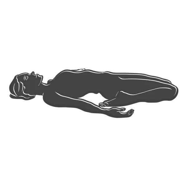 Black Virasana Supta Yoga Pose Outline Icon Ilustración Vectorial Hecha — Vector de stock