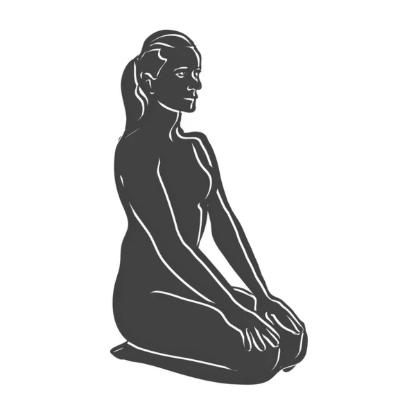 Noir Vajrasana Thunderbolt Yoga Pose Outline Icône Illustration Vectorielle Main — Image vectorielle