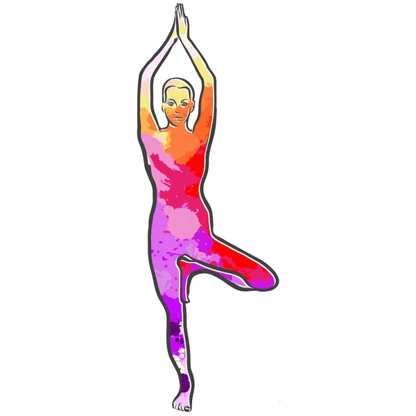 Logo Coloré Vrikshasana Yoga Illustration Vectorielle Main Parfait Pour Marketing — Image vectorielle