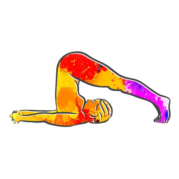 Halasana Yoga Logotipo Colorido Ilustração Vetorial Feita Mão Perfeito Para —  Vetores de Stock