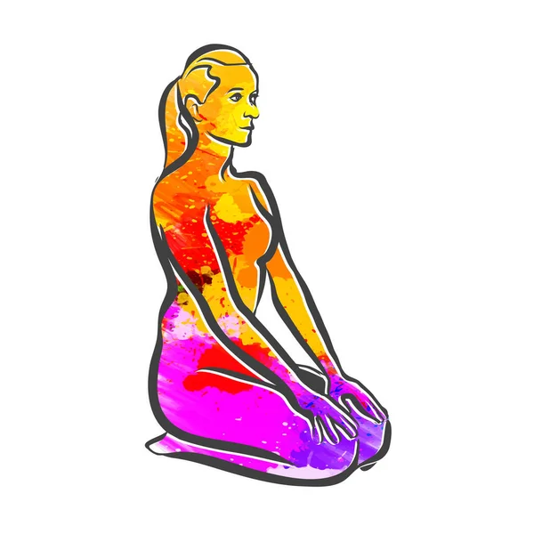 Logo Colorido Vajrasana Yoga Ilustración Vectorial Hecha Mano Perfecto Para — Vector de stock