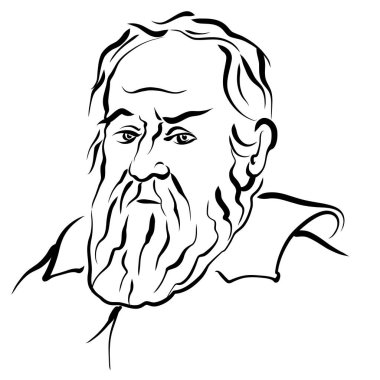 Galileo Galilei modern vektör çizimi. Sanatçı Knut Hebstreit 'in el çizimi taslağı. Herhangi bir pazarlama projesinde kullanılmak üzere çizim yapmak ve baskı olarak yeniden satmak.