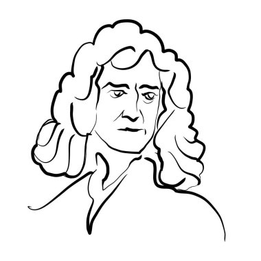 Isaac Newton modern vektör çizimi. Sanatçı Knut Hebstreit 'in el çizimi taslağı. Herhangi bir pazarlama projesinde kullanılmak üzere çizim yapmak ve baskı olarak yeniden satmak.