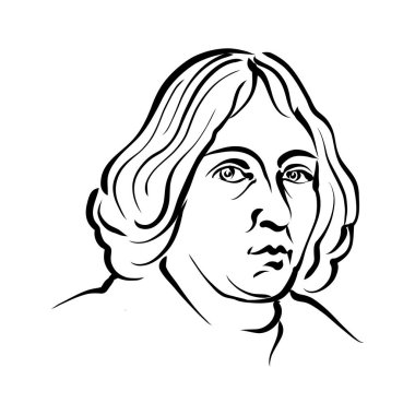 Nicolaus Copernicus modern vektör çizimi. Sanatçı Knut Hebstreit 'in el çizimi taslağı. Herhangi bir pazarlama projesinde kullanılmak üzere çizim yapmak ve baskı olarak yeniden satmak.