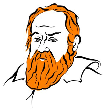 Galileo Galilei vektörü saç için yüzey çiziyor. Sanatçı Knut Hebstreit 'in el çizimi taslağı. Herhangi bir pazarlama projesinde kullanılmak üzere çizim yapmak ve baskı olarak yeniden satmak.