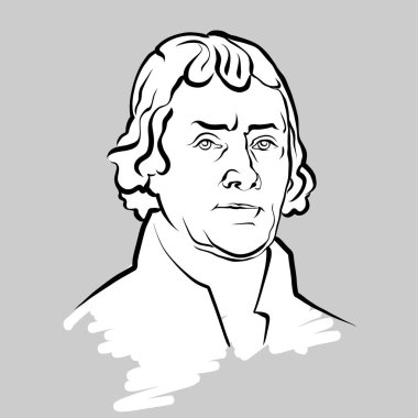 Thomas Jefferson modern vektör çizimi. Sanatçı Knut Hebstreit 'in el çizimi taslağı. Herhangi bir pazarlama projesinde kullanılmak üzere çizim yapmak ve baskı olarak yeniden satmak.