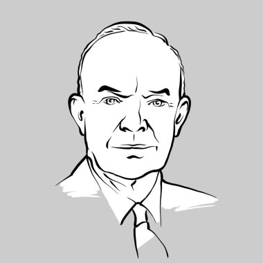 Dwight D. Eisenhower modern vektör çizimi. Sanatçı Knut Hebstreit 'in el çizimi taslağı. Herhangi bir pazarlama projesinde kullanılmak üzere çizim yapmak ve baskı olarak yeniden satmak.