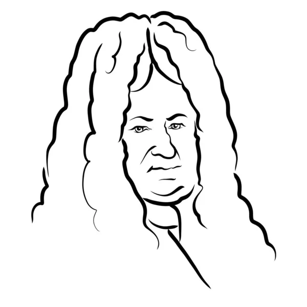 Gottfried Wilhelm Leibniz Dibujo Vectorial Moderno Bosquejo Dibujado Mano Por — Vector de stock
