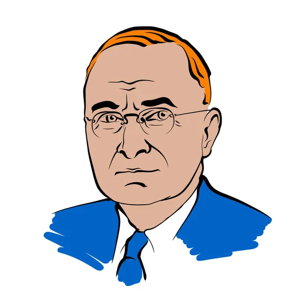 Harry Truman Vectortekening Met Gekleurde Oppervlakken Handgetekende Schets Van Kunstenaar — Stockvector